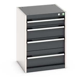 40010021.** Cabinet consists of 1 x 100mm, 2 x 150mm and 1 x 200mm high drawers 100% extension drawer with internal dimensions of 400mm wide x 400mm deep. The drawers have a U.D.L of 75kg (when approaching high weight loads it is suggested to fix the cabinet
